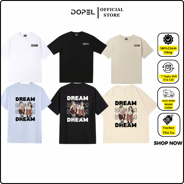 เสื้อยืด Unisex สําหรับผู้ชายและผู้หญิงพิมพ์ลายคํา DREAM ภาพคู่รัก ผ้าคอตตอน 2 ทาง พื้นฐาน - TSO021