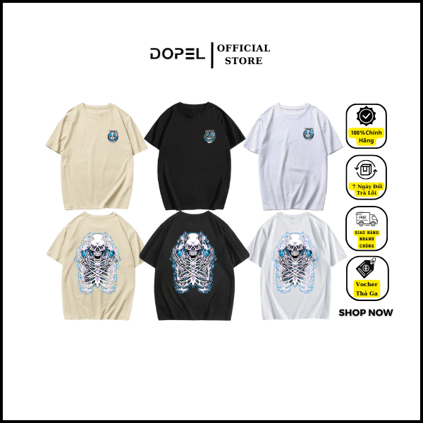 เสื้อยืด unisex DOPEL เสื้อคู่รัก พิมพ์ลาย 3 มิติ ผ้าคอตตอน 2 ทาง เท่ๆ คอกลมพื้นฐาน TSO015