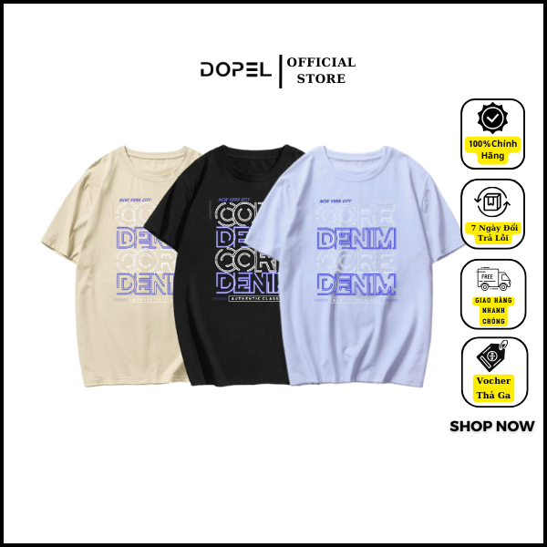 เสื้อยืด unisex ทรงหลวม DOPEL พิมพ์ลายตัวอักษร ผ้าคอตตอน 2 ทาง เท่ๆ คอกลมพื้นฐาน TSO004