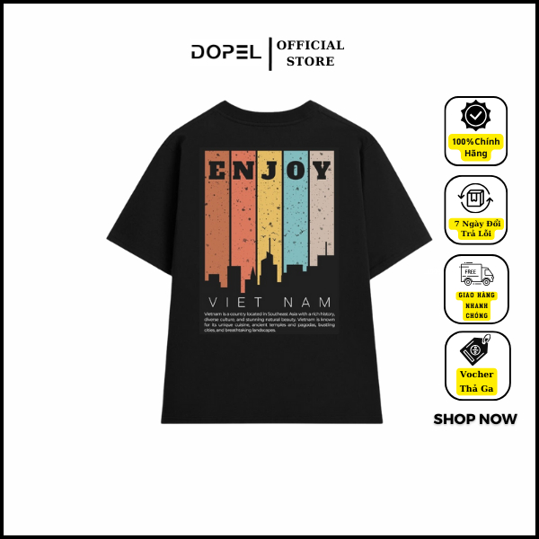 เสื้อยืดคอกลม Unisex ลาย ENJOY ผ้าคอตตอน 100% หนา 250gsm - DOPEL - TSO022