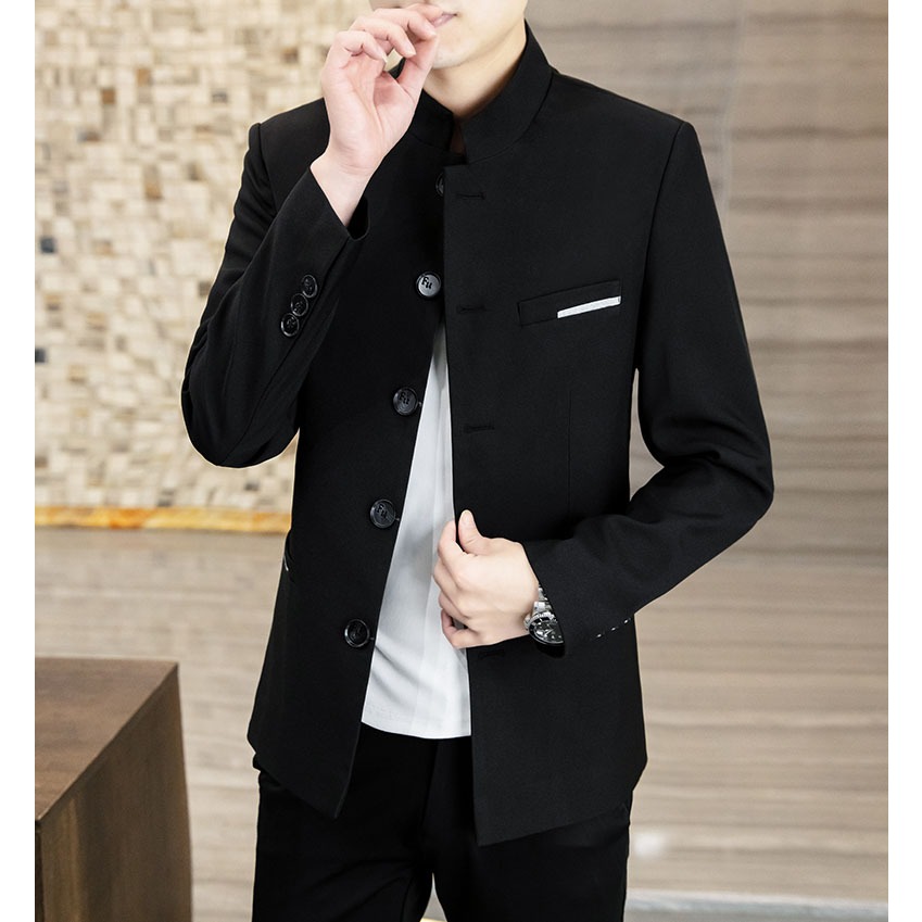 เสื้อแจ็คเก็ตและเสื้อแจ็คเก็ตผู้ชายคอตั้งแบบบางสไตล์เกาหลี 2 ชั้นหนา - N56