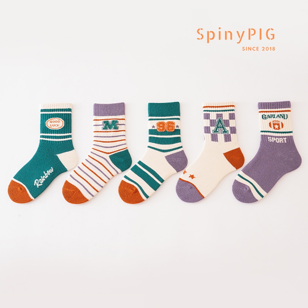 ชุดถุงเท้า 5 คู่สําหรับเด็กตั้งแต่ 1-9 ขวบหลายสีสําหรับเด็กชายและเด็กหญิงทําจากผ้าฝ้ายหนาสวยงาม