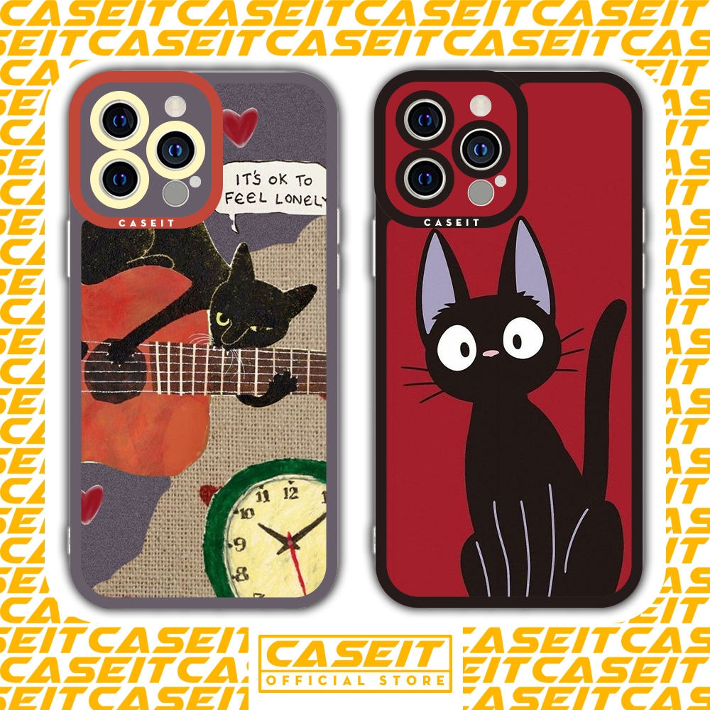 Caseit y2k Black Cat เคสไอโฟนขอบเหลี่ยม melorious Black Cat ข้างกีตาร์ 8/8plus/x/xs/11/12/13/14/pro/