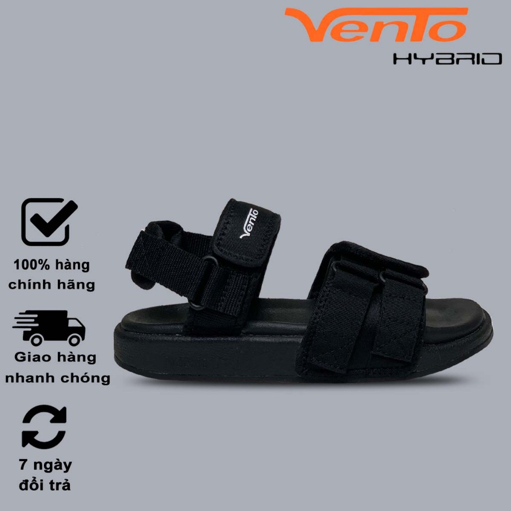VENTO BENNY SD-10110 รองเท้าแตะผู้ชายและผู้หญิงสีดําเต็มรูปแบบ