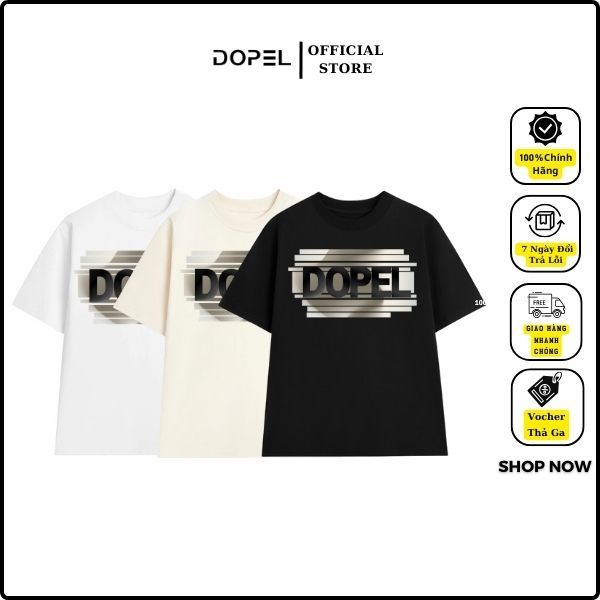 เสื้อยืดผู้ชายและผู้หญิงแบรนด์ท้องถิ่นพิมพ์ลายคํา DOPEL ผ้าคอตตอน 2 ทางเท่ๆ คอกลมพื้นฐาน TSO028