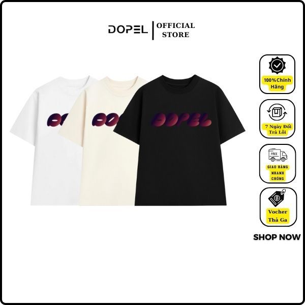 เสื้อยืดผู้ชายและผู้หญิงแบรนด์ท้องถิ่นพิมพ์ลายคํา DOPEL ผ้าคอตตอน 2 ทางเท่ๆ คอกลมพื้นฐาน TSO011