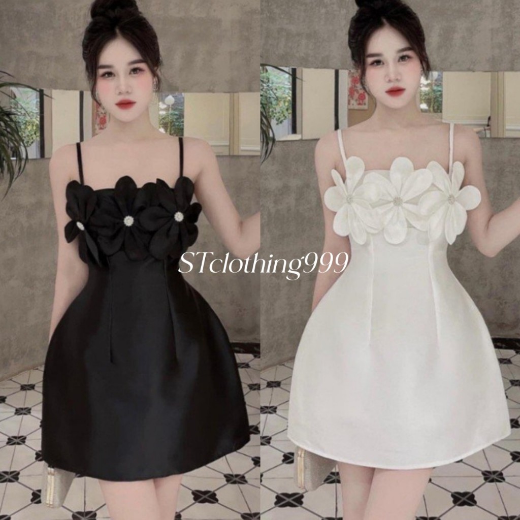 เดรสทรงเอผู้หญิงเดรสดอกทูเบอร์ดอกไม้ใหญ่สองสายหรูหราและสง่างามผ้า ทาทา สําหรับผู้หญิงไปปาร์ตี้