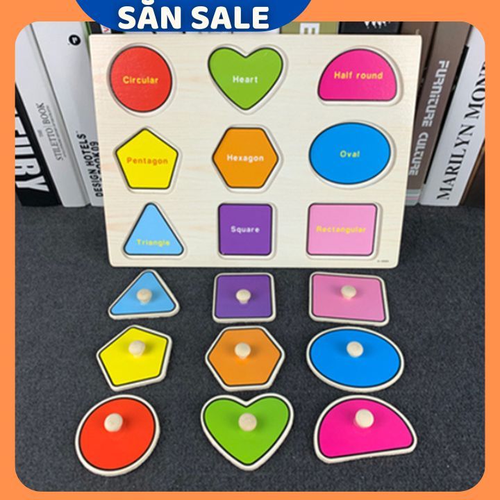 กระดานลูกบิดไม้แบบใช้มือถือธีมเรขาคณิต