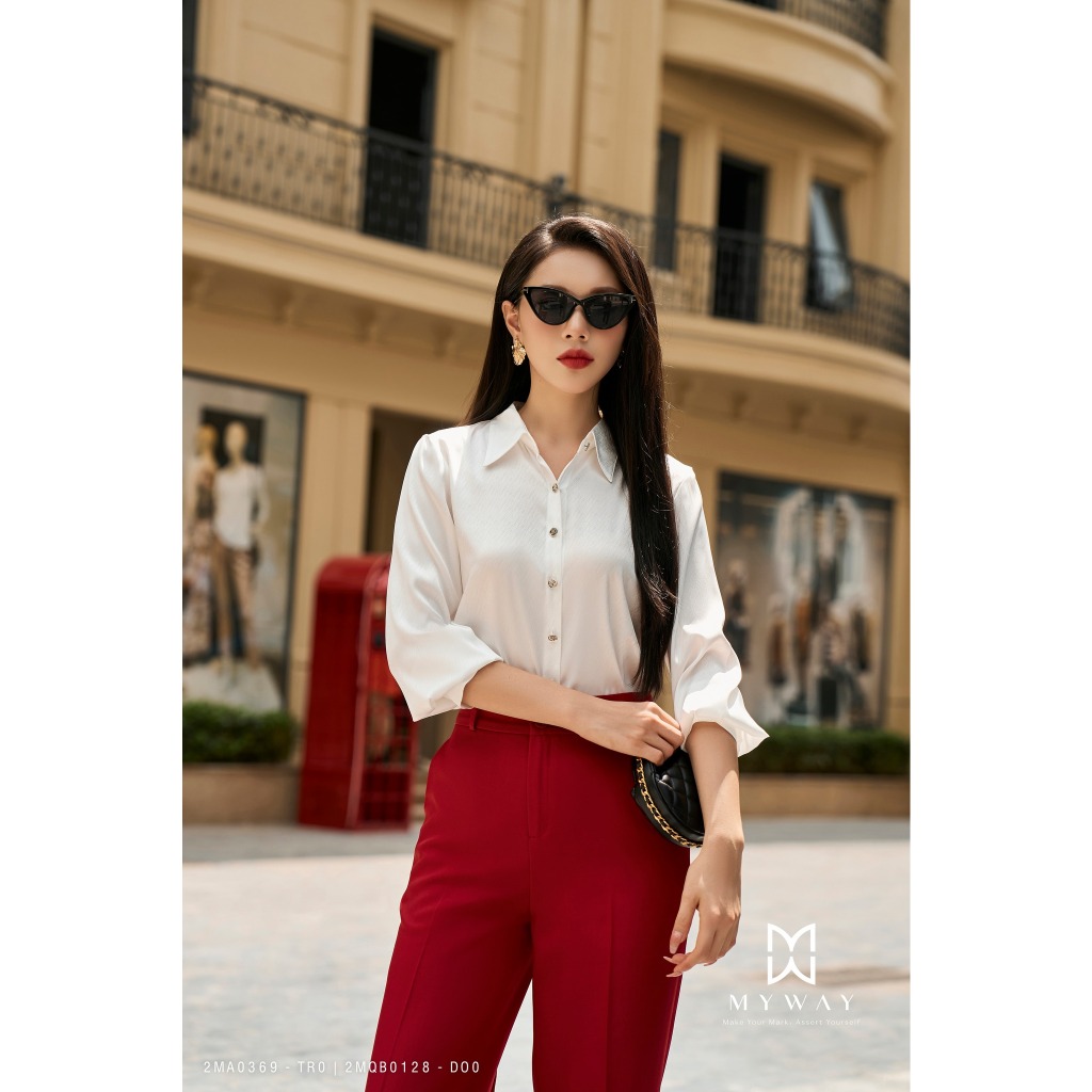 MY WAY เสื้อเชิ้ตสํานักงานผู้หญิง คอปกเยอรมัน แขนหลวมหรูหรา 2MA0369