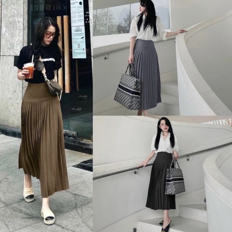 ทับทิมสูงเอวยาวกระโปรงจีบ A-Line Office Tenis กระโปรงสีดําสีน้ําตาล Ghi-006HQ