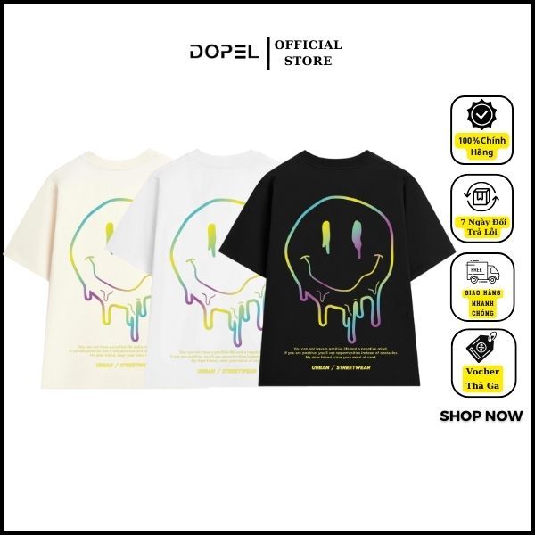 เสื้อยืด Unisex พิมพ์ลาย Smiley Face ผ้าคอตตอน 2 ทางเท่ๆ คอกลม DOPEL เบสิค - TSO033