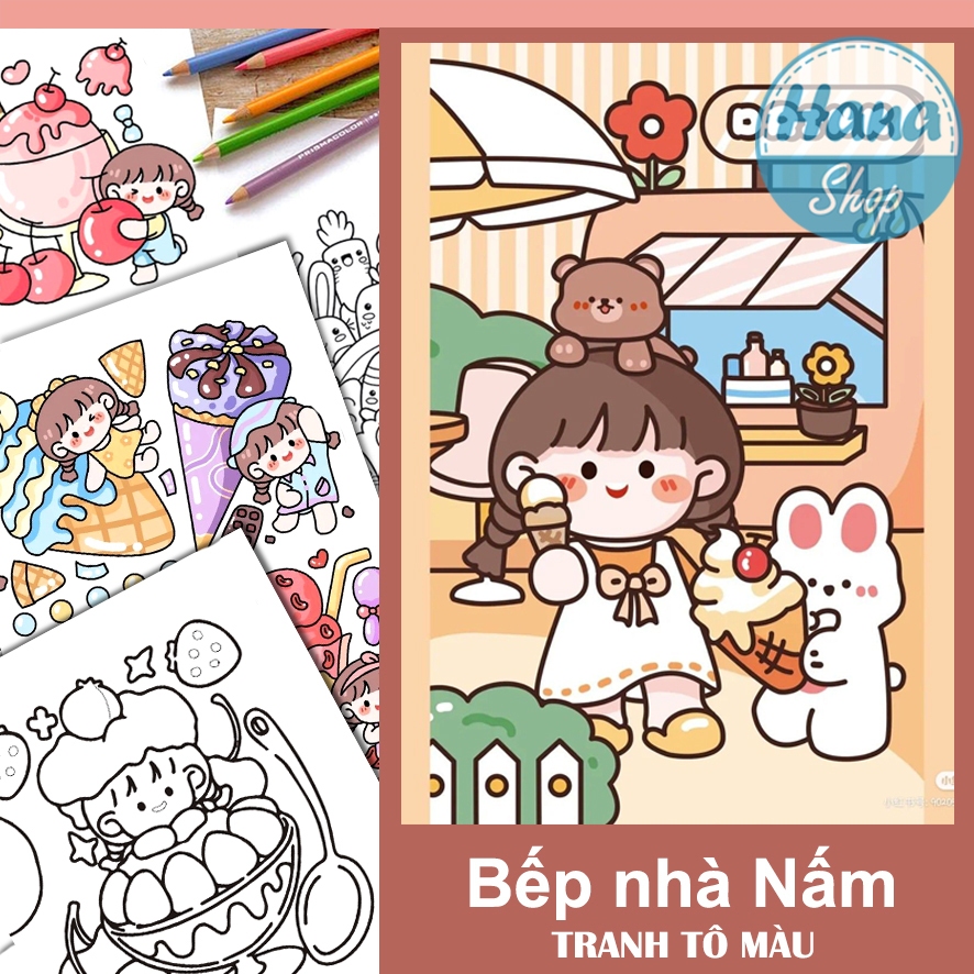 ภาพระบายสี MUSHROOMS KITCHEN ภาพวาด 12-30 กระดาษ A5 หนาสวย พร้อมภาพตัวอย่าง พร้อมเข้าเล่มหนังสือ