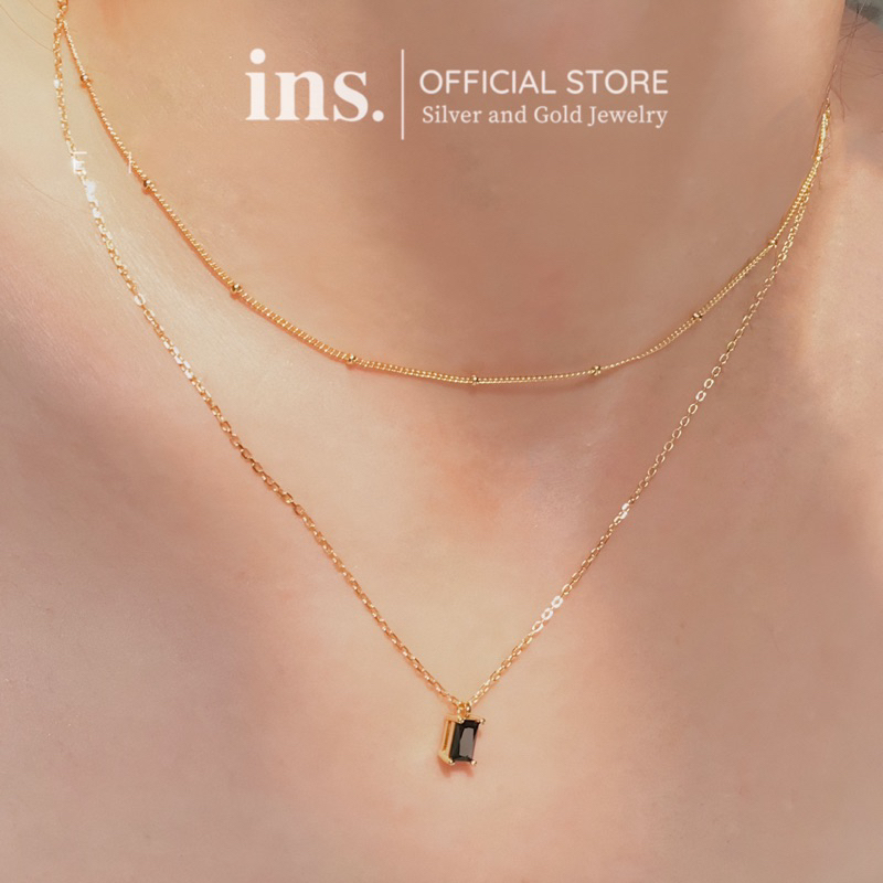 INS สร้อยคอเงินคริสตัลสีดําเอียง BLACKROUGE [SP112]