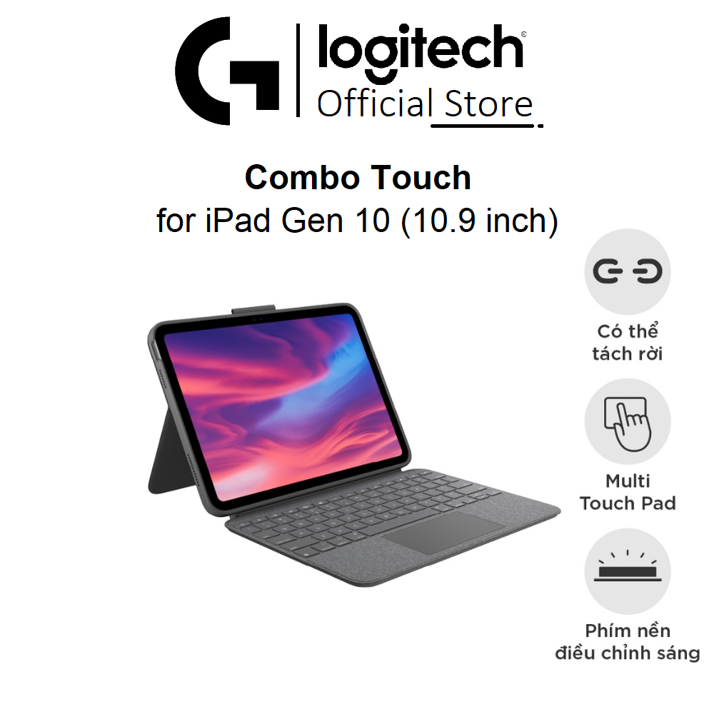 Logitech Combo Touch สําหรับ iPad Gen 10 เคสคีย์บอร์ด - iPad 10.9 นิ้ว - Trackpad ที่ถอดออกได้, แบ็ค