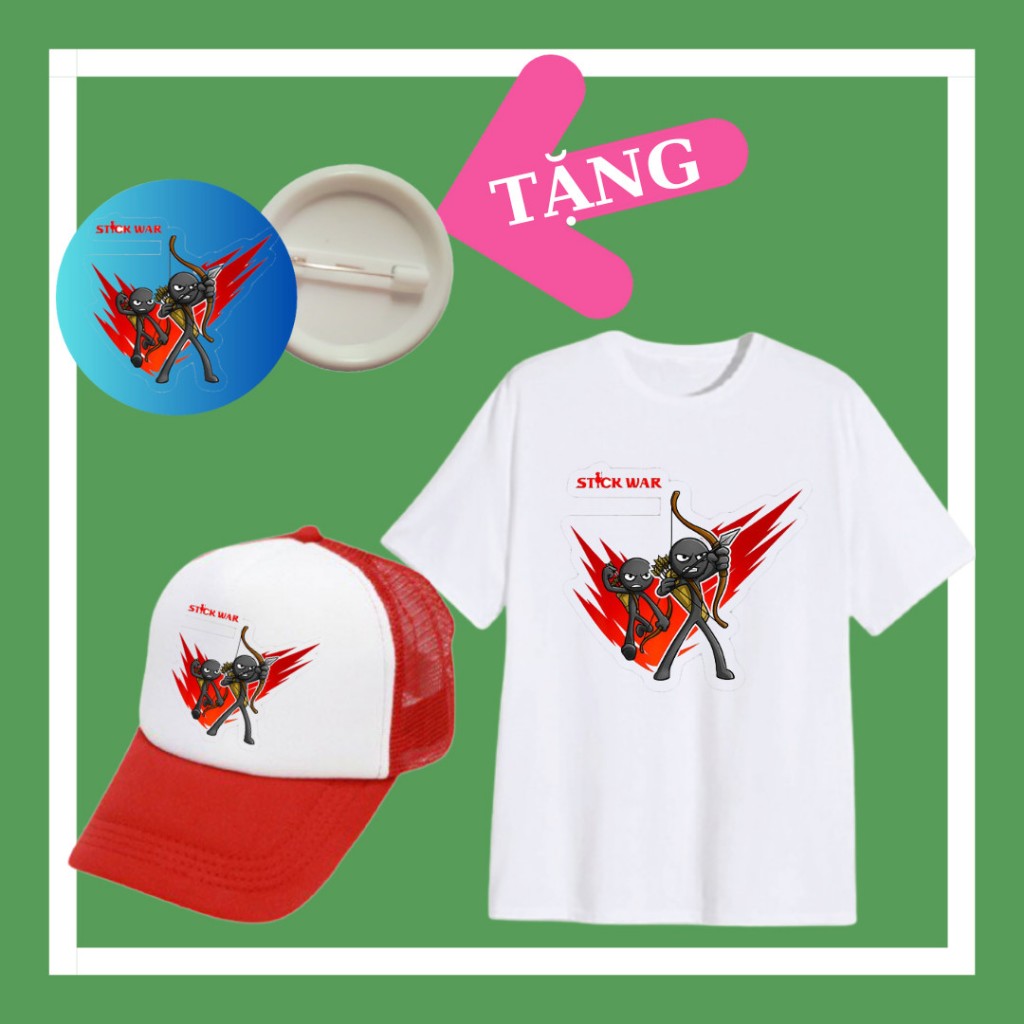 เสื้อยืดเด็ก Stick War Legacy แขนสั้น คอกลม - หมวกสงคราม Stick War Stick ป้ายน่ารัก
