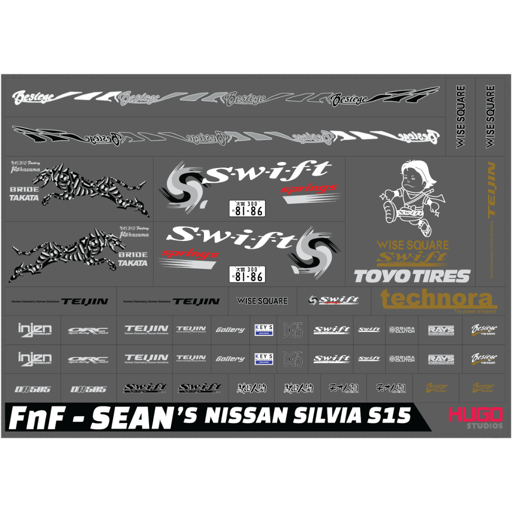 Hugo Studios Fast And Furious Sean water slide Decal - Nissan Silvia S15 สเกล 1/64 ยังไม่ใส