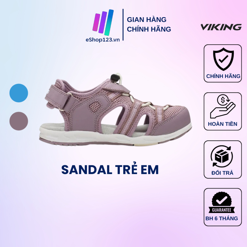 รองเท้าแตะปิดนิ้วเท้าเด็กผู้หญิง Viking สีฟ้า สีชมพู พื้นหนังแท้ เบาสบาย สวยมาก ของแท้