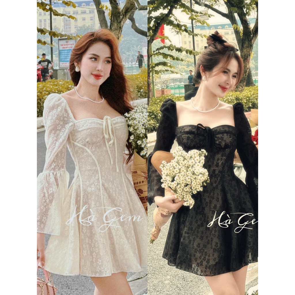 [ รายการ 3 ขนาด ]: เดรสลูกไม้แขนบาน แขนบาน เดรส 2 ชั้น ลุคคุณหนู ฮ่าๆ ว.503