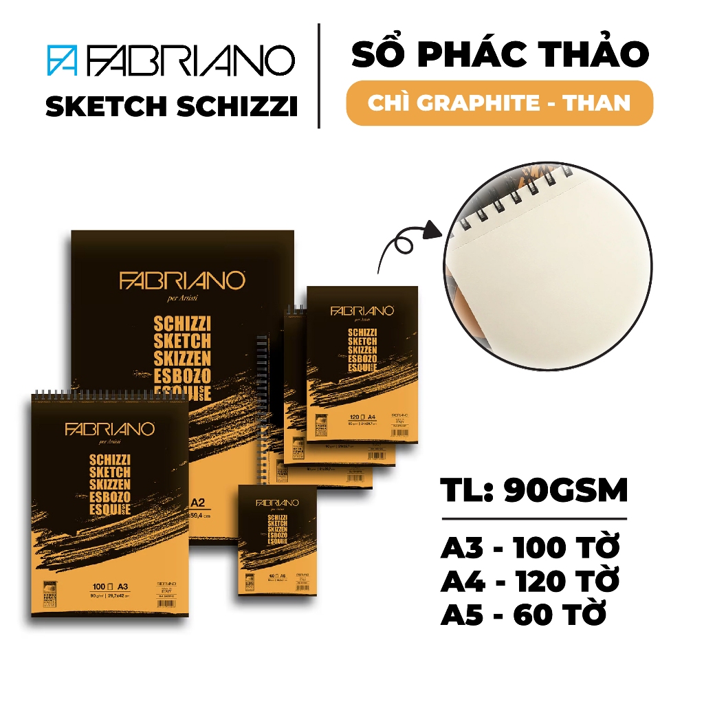 สมุดสเก็ตช์ภาพ Fabriano 90gsm - กระดาษอิตาลีคุณภาพสูง
