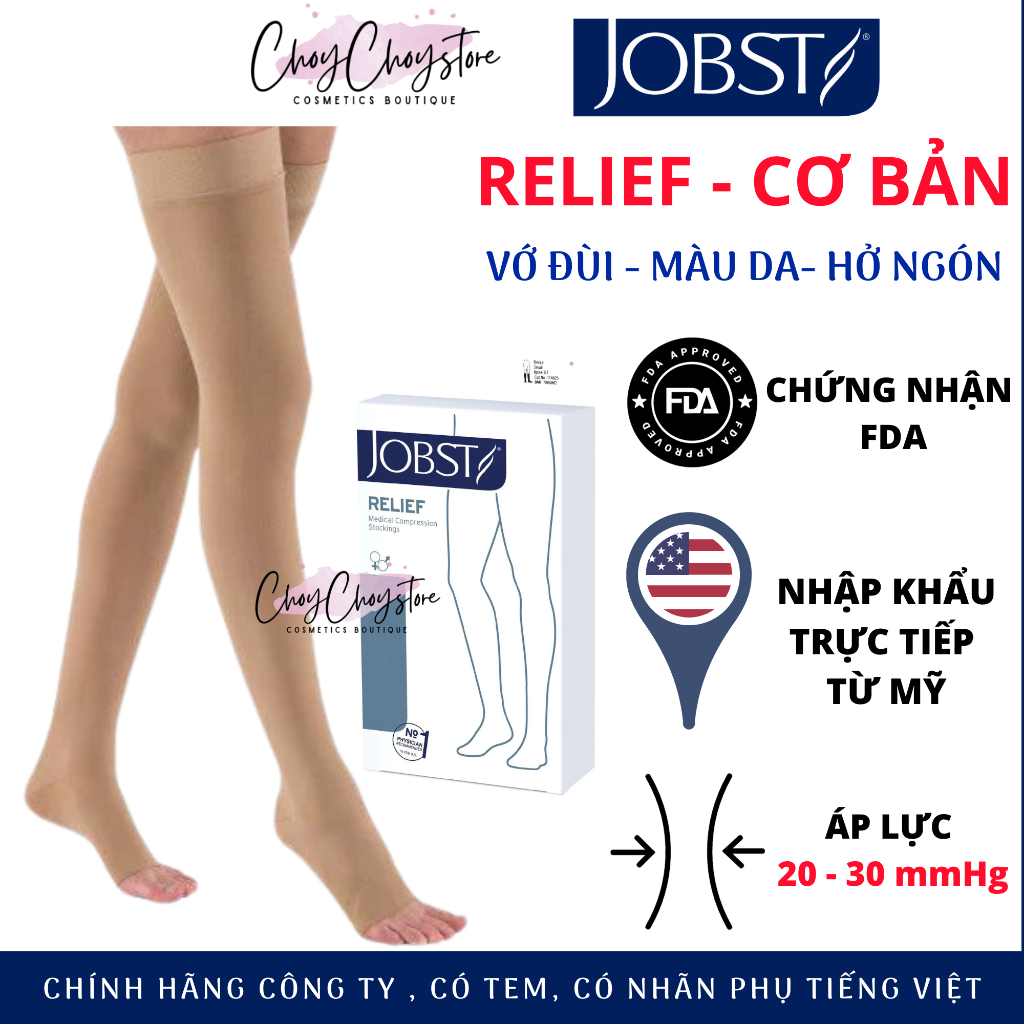 [ ผลิตภัณฑ ์ ของบริษัท ] JOBST Relief Thigh Medical Socks - เปิดนิ ้ วเท ้ า , สีผิว , มาตรฐานความดัน 20-30mmHg