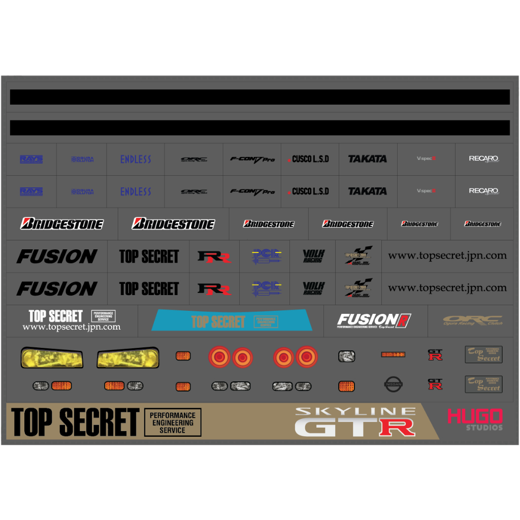 Hugo Studios Water Slide Decal Top Secret BNR34 Nissan Skyline GT-R 1/64 สเกล ยังไม่ใส