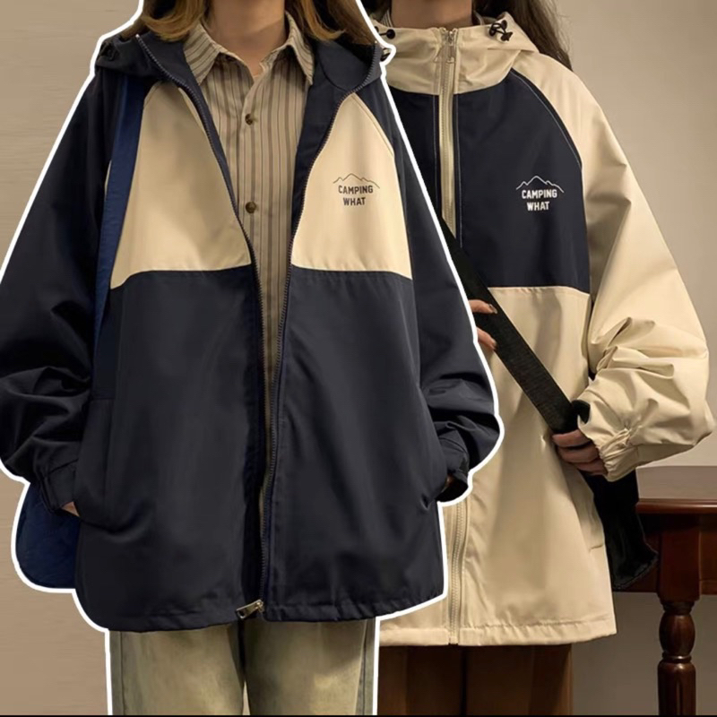 เสื้อแจ็คเก็ตกันลมแคมป์ปิ้งพร้อมหมวกพรีเมี่ยม 2-LAYER