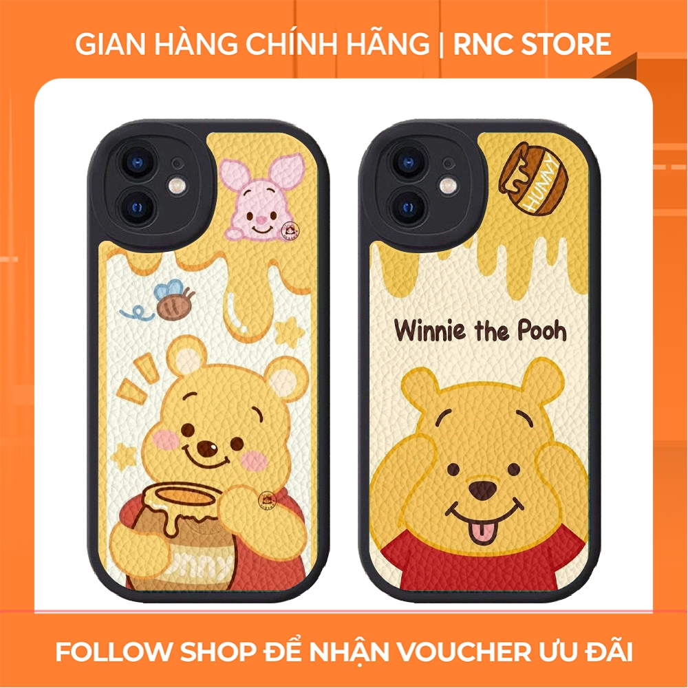 OPPO A1K/A3S/A5S/F9/A55/A54/A16/...เคสพลาสติกสีดําลายหนังและป้องกันกล้องรูปทรง Winnie Gold (หนังแท้)