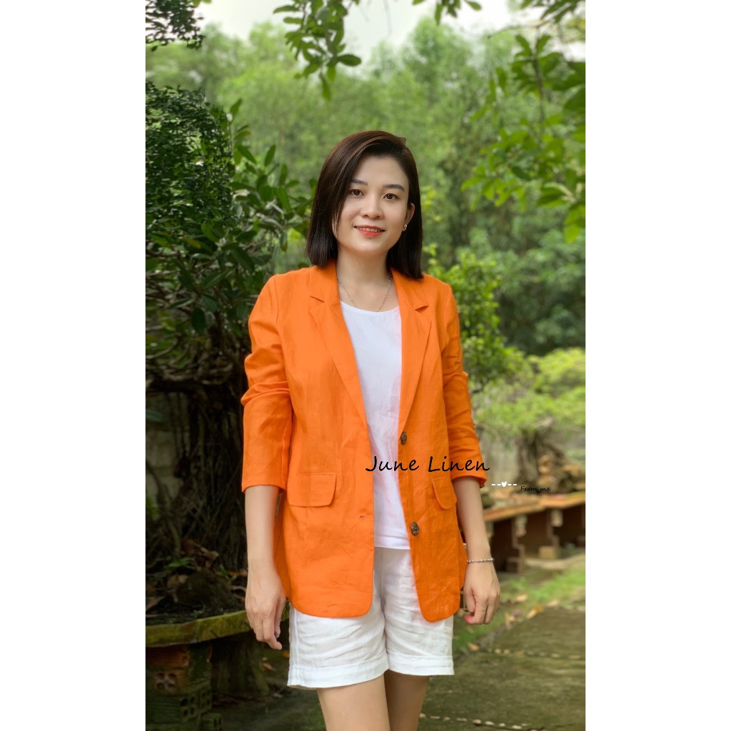 JUNE LINEN A15-เสื้อเบลเซอร์ LINEN TUNG PREMIUM สําหรับผู้หญิงแขนยาวหลวมและกระเป๋า 2 กระเป๋า หลากสี 
