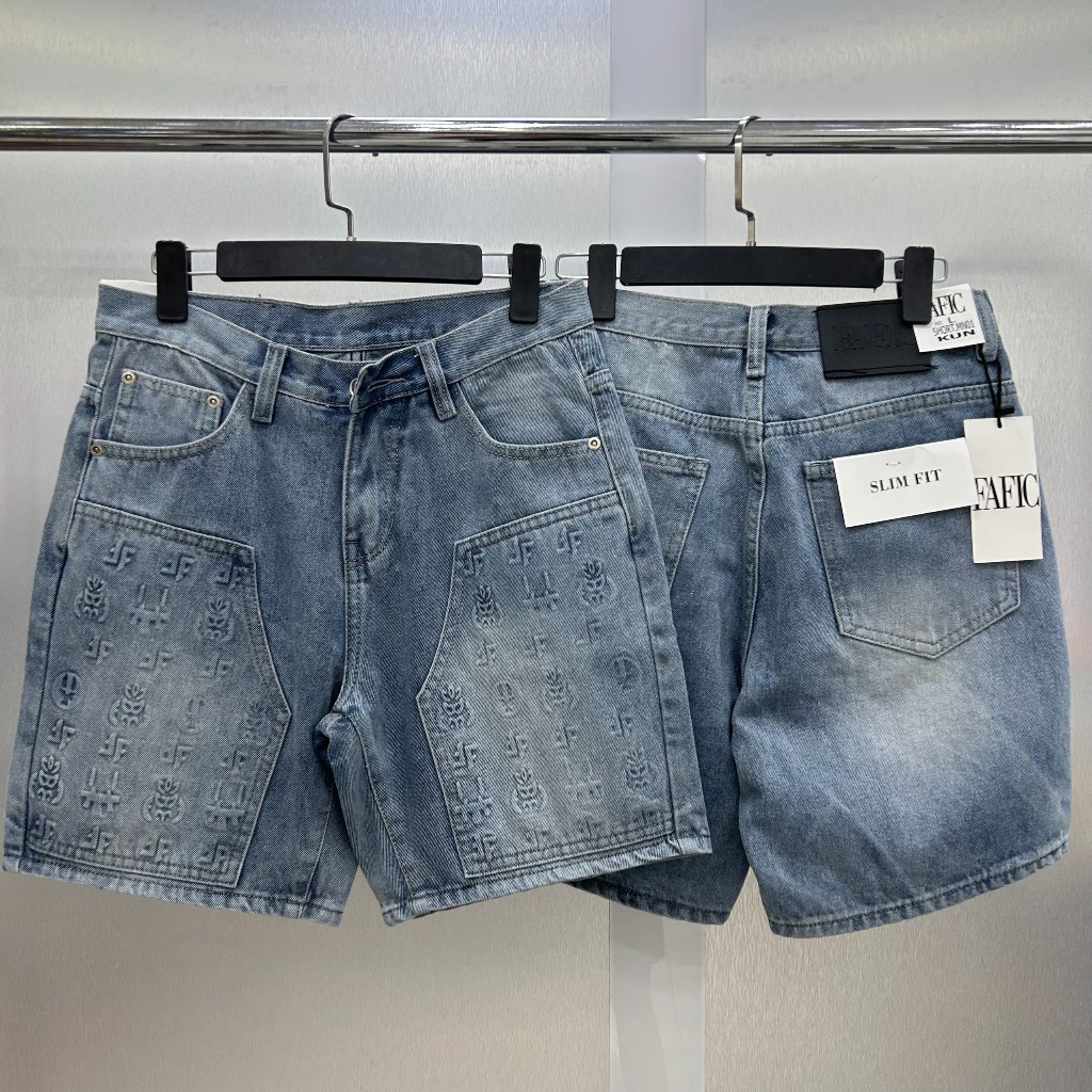 กางเกงขาสั้น Fafic กางเกงขาสั้นลายนูนสําหรับผู้ชายเทรนด์มาแรง 2024 KUNSHOP UNISEX