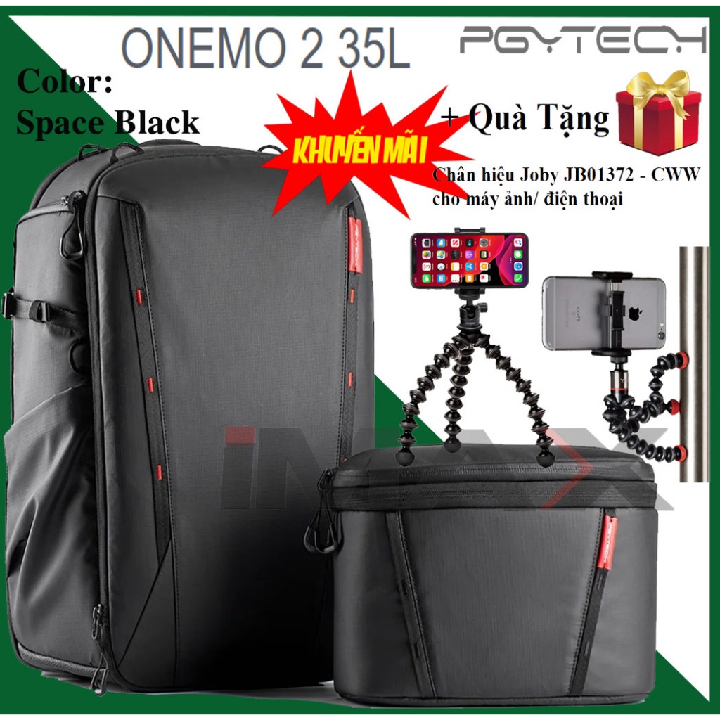 Pgytech OneMo 2 35L Camera Backpack + Cross-Bag, สีดํา