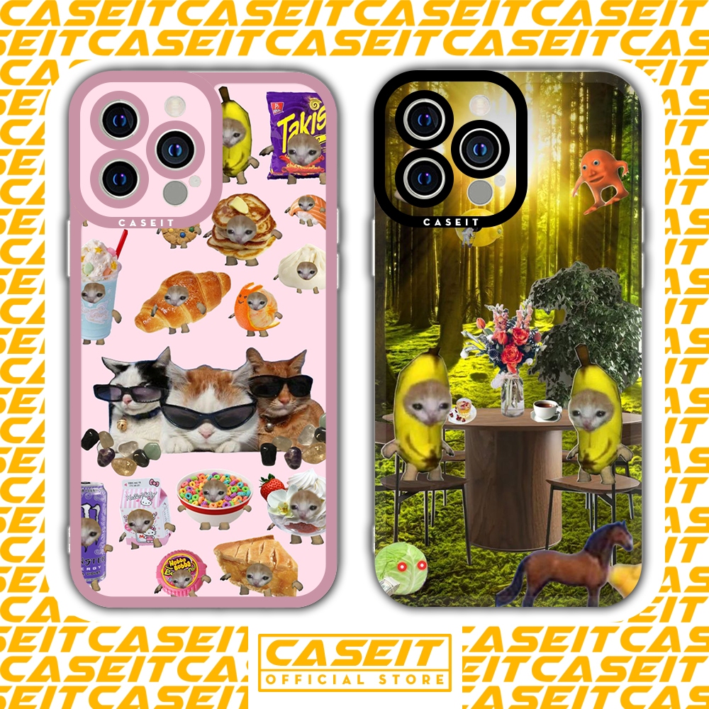 เคส Iphone Square Edge Caseit Banana Cat Dating น ่ ารัก Lovely meme 8 / 8plus /x /xs / 11 / 12 / 13 / 14 / pro /max /plus /promax