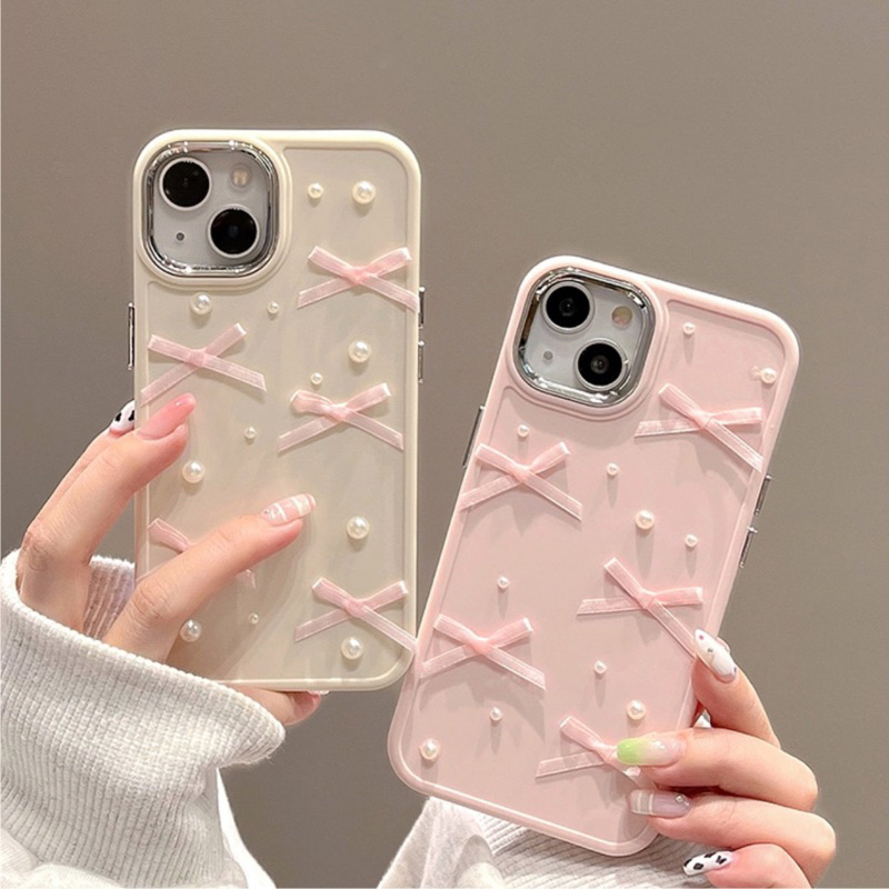 เคส Pearl Bow สําหรับ IP15, IP14, IP13, IP12, 11, Xsmax,X/Xs/Xr, 7/8Plus, 7/8