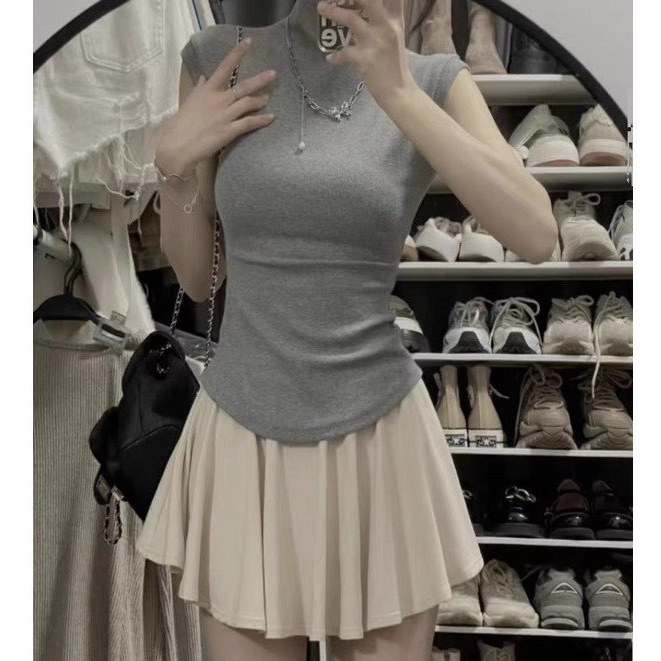 ชุดเสื้อยืดคอเต่า 3p_m632 + กระโปรงบานอ่อน_m629