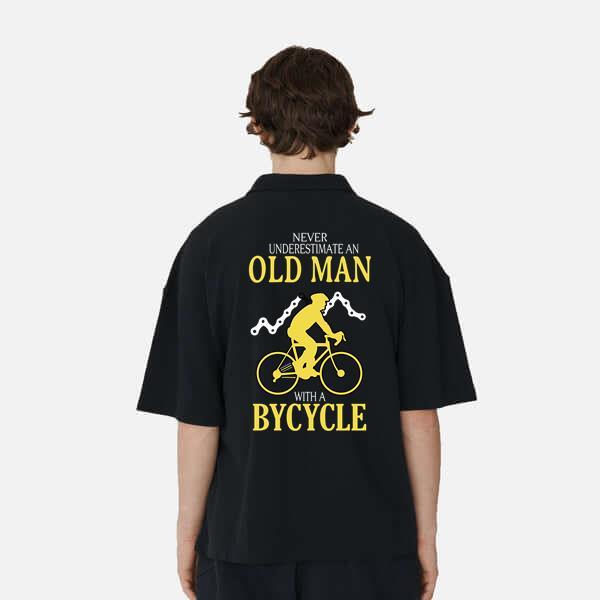 NAP ยี่ห้อเสื้อโปโลผู้ชายผ้าฝ้ายหนังจระเข้พิมพ์ Old Man พร้อม A Bycycle Youth Style Loose Form รหัส 