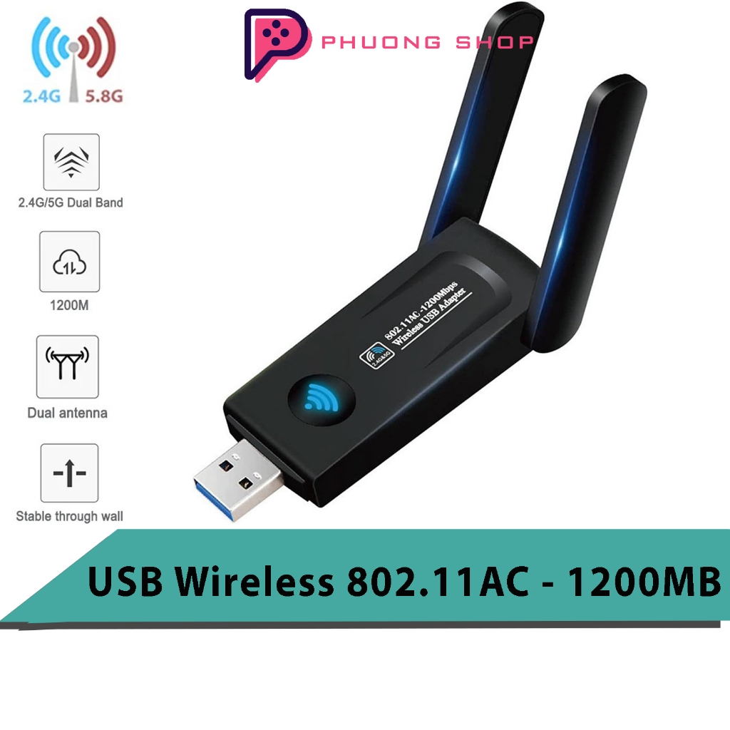 ตัวรับสัญญาณ Usb WiFi 1200 Mbps 802.11AC - 2 เคราอัพเกรด WiFi เป ็ น 2 2.4G และ 5G คลื ่ นสําหรับคอมพิวเตอร ์ พีซี แล ็ ปท ็ อปดูด wifi ที ่ แข ็ งแกร ่ ง