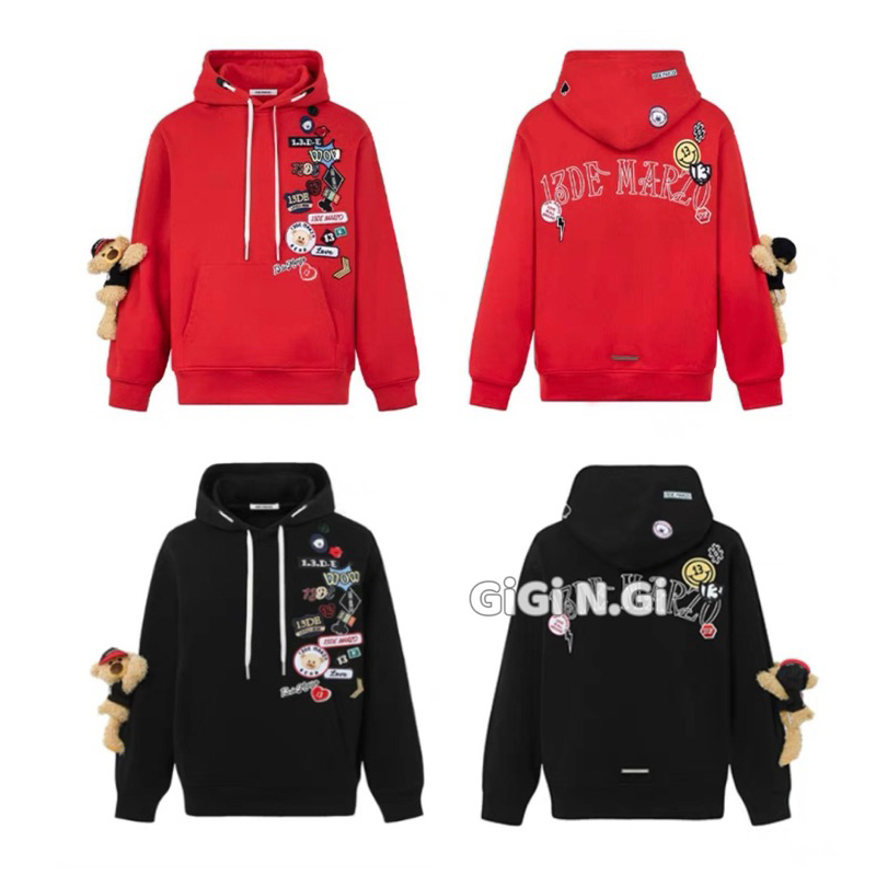 13DE MARZO BEAR STICKER HOODIE