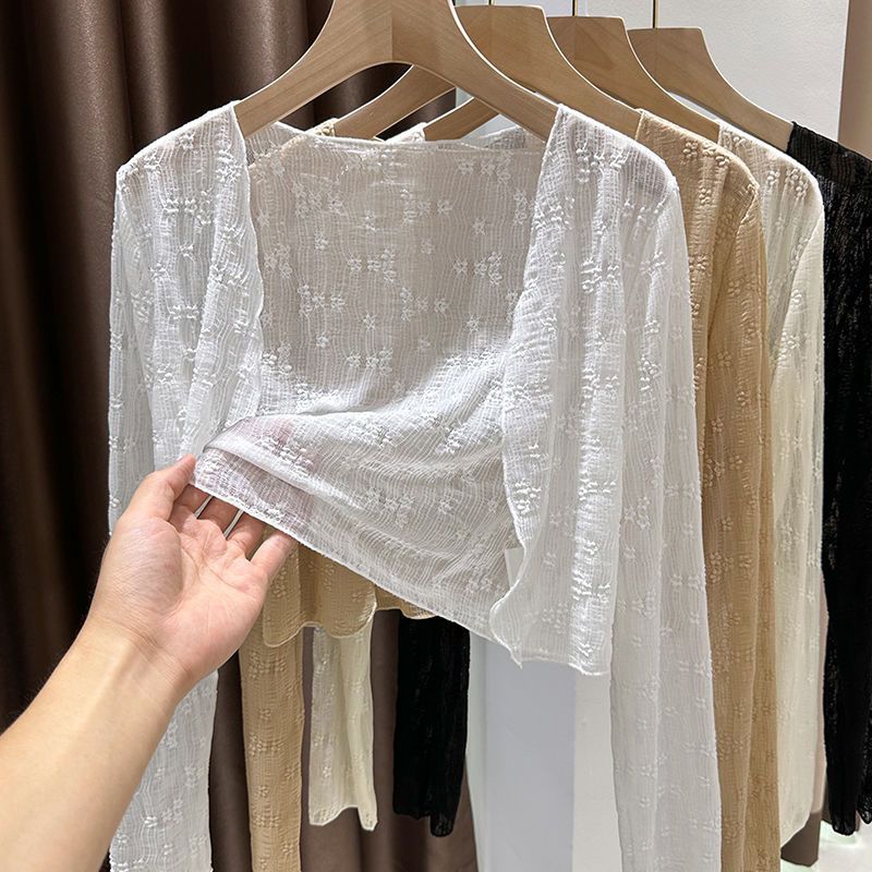 เปลือย_เสื้อสเวตเตอร์ถักตาข่ายแขนยาวผู้หญิงดอกไม้นูนเสื้อสเวตเตอร์ถักสีพื้นแท้ยืดได้เยอะผสมแมทช์ง่าย - ก236, ก074