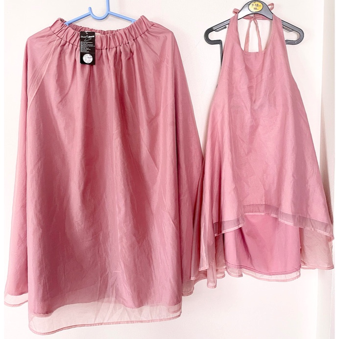 BABYDOLL BIRDS + SKIRT SET - RUBIES - POWDER PINK - FREE SIZE - CHIFFON - BACK - FIT LADY <63KG
