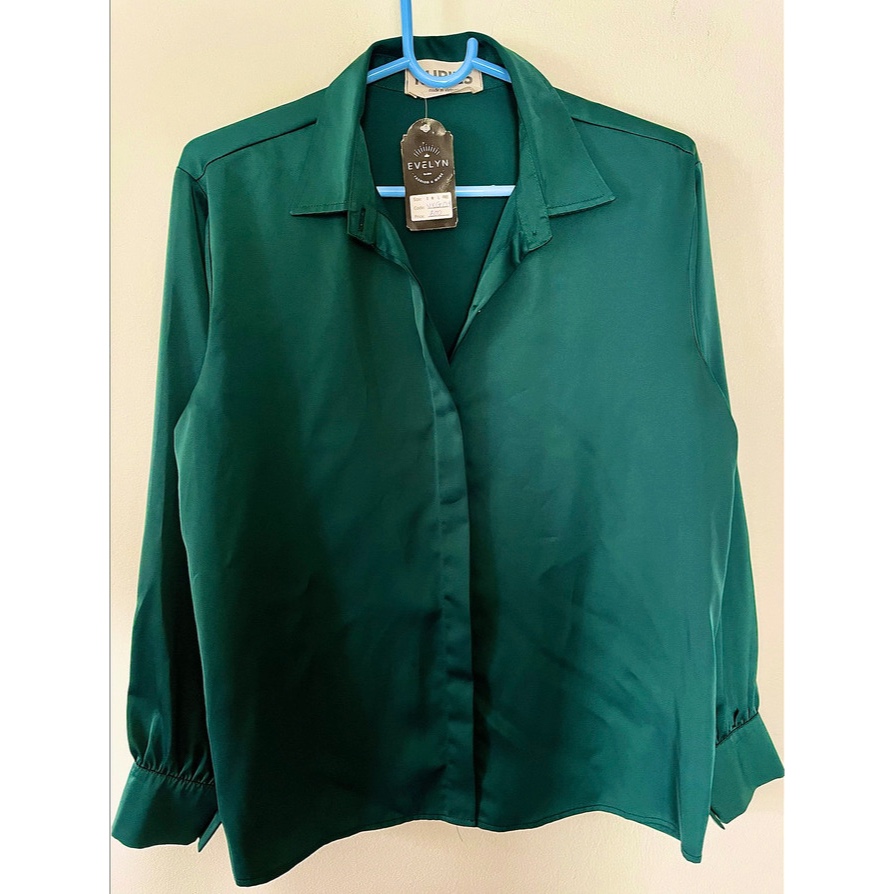 เสื้อเชิ้ตผู้หญิง - RUBIES - FREE SIZE - EMERGENCY GREEN - SILK & COTTON - LONG SLEEVES - BOAT NECK 