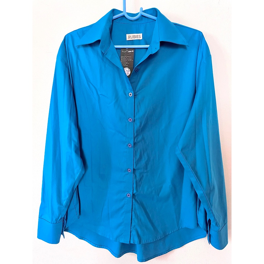 เสื้อเชิ้ตผู้หญิง - RUBIES - FREE SIZE - BLUE - SILK & COTTON - LONG SLEEVES - BOAT NECK - FIT LADY 