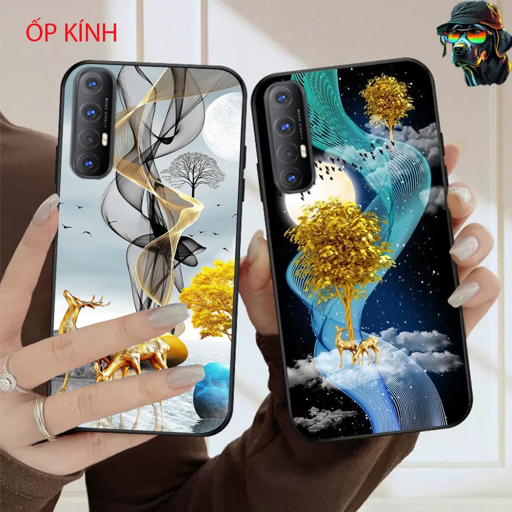 เคสโทรศัพท์กระจกสําหรับ oppo reno 3 / a91 / oppo reno 3 pro พร้อมพิมพ์ลายกวางนําโชค