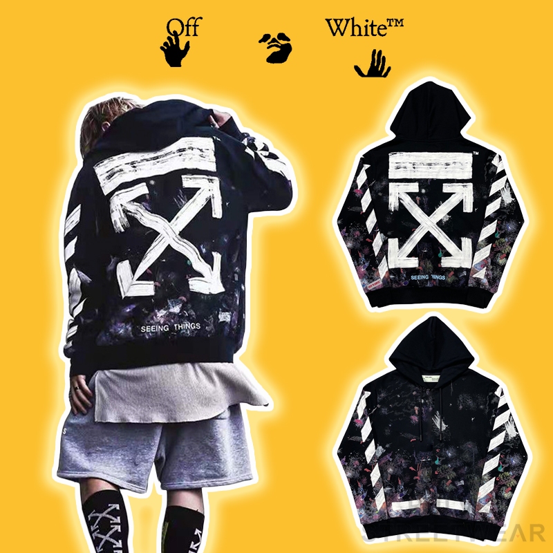 [ คุณภาพกระจก ] - Premium Off White Galaxy Brushed Black hoodie,OW oversize hoodie, Men 's hoodie, boy Street Shirt