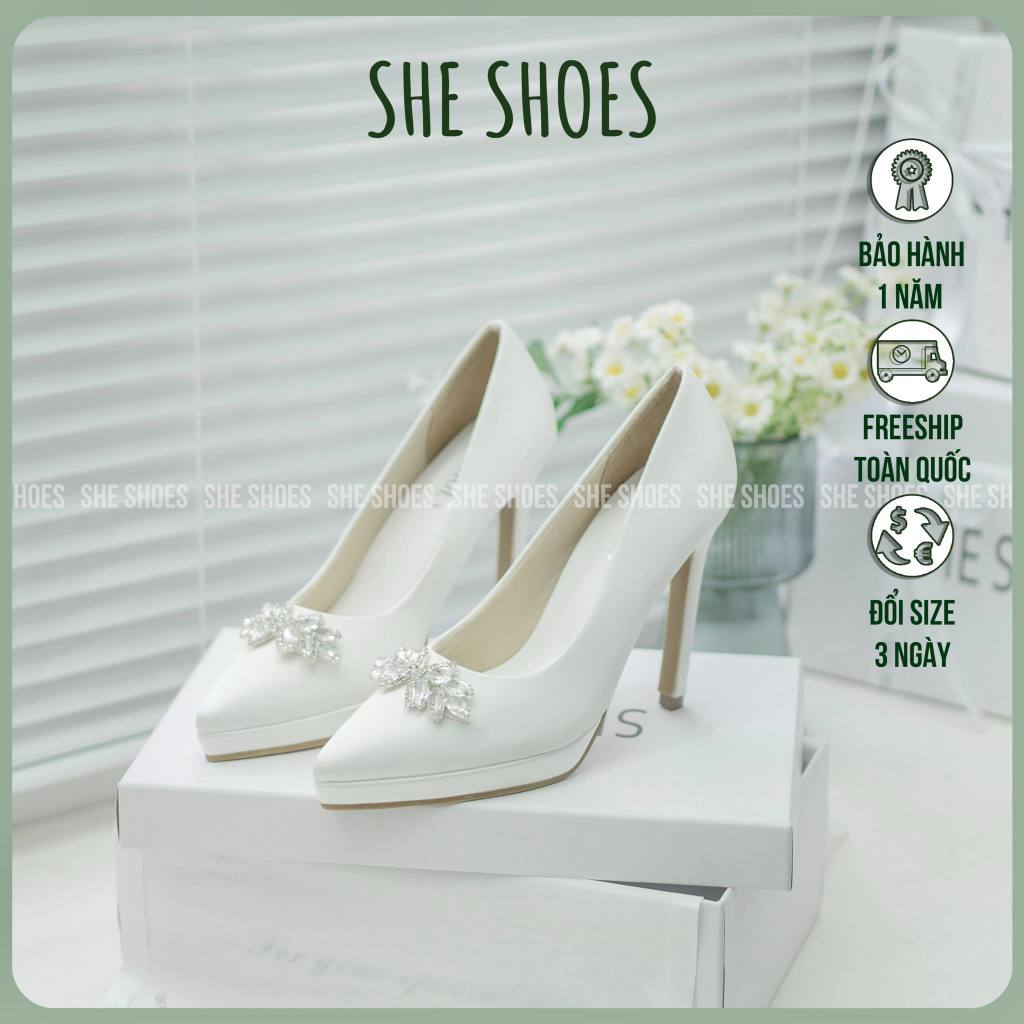 รองเท้าส้นสูงเจ้าสาวสีขาวคุณภาพสูง พิเศษโดย SHE SHOES 11P และ 8P - GC11002