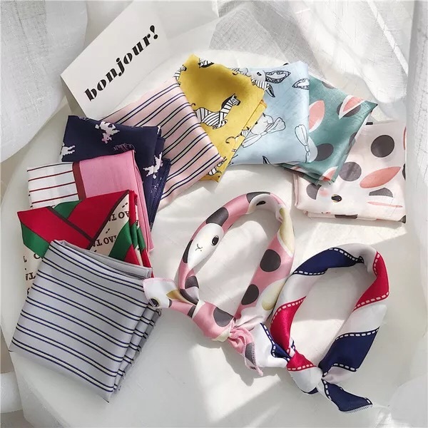 ผ้าโพกหัวผ้าไหมทรงสี่เหลี่ยมผูกโบว์สําหรับสํานักงาน เครื่องแบบ ผ้าโพกผม กระเป๋าถือลายสัตว์ ขนาด 50*5