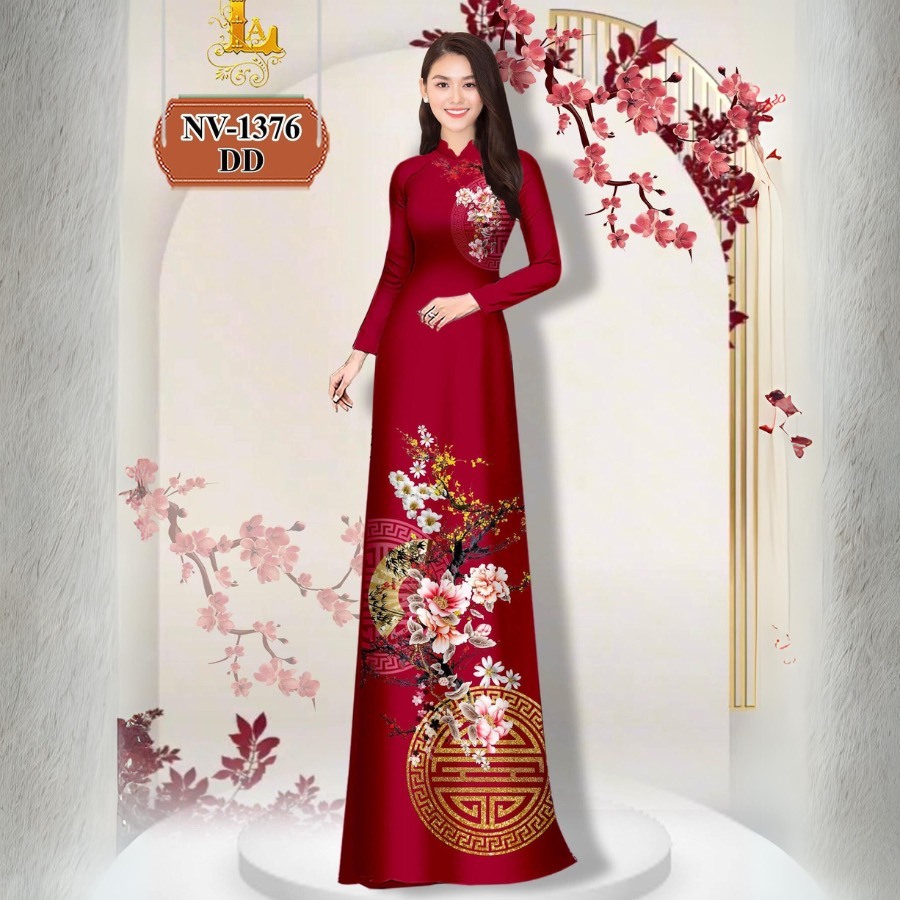 NHA LE - ผ้าพิมพ์ลาย 3 มิติพร้อมผ้าแอปริคอทดอกไม้ motifs