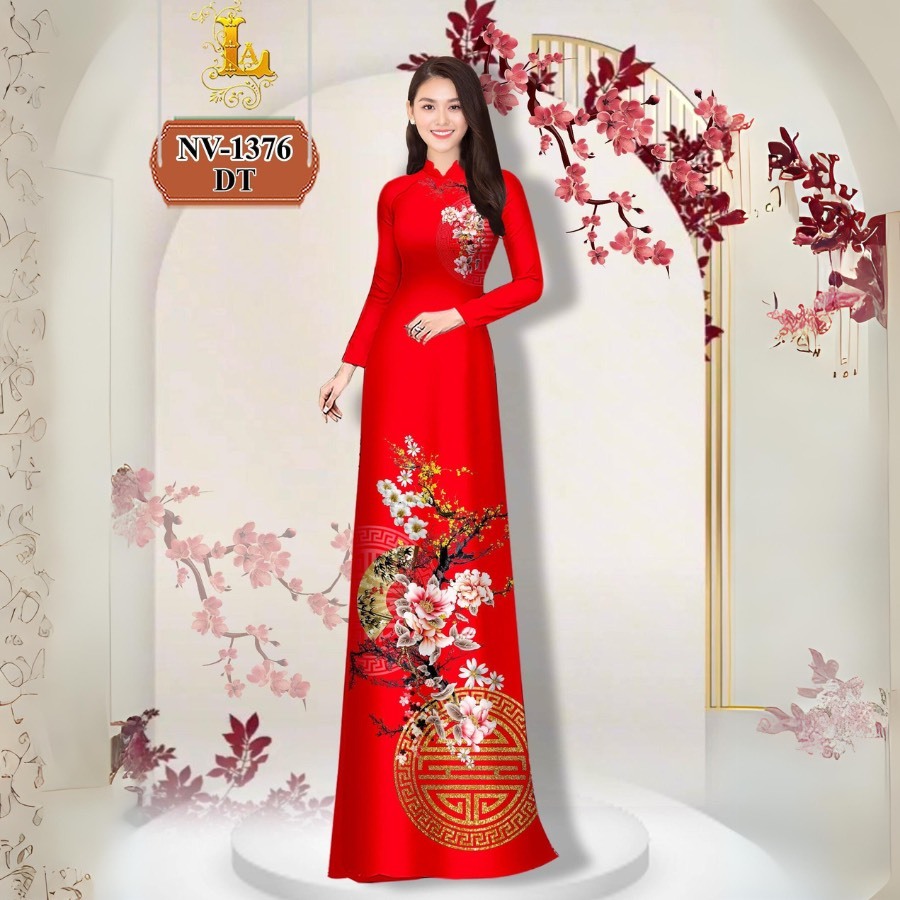 ผ้าพิมพ์ลาย 3 มิติ ao dai พร้อมดอกแอปริคอท motifs