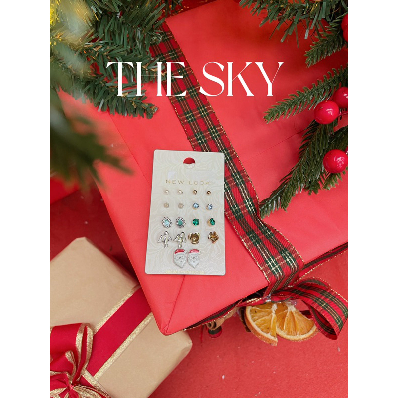 ต่างหู Set ประกอบด้วย Christmas Santa Claus The Sky 9 คู่