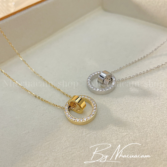 Nha Cua Cam สร้อยคอผู้หญิงไทเทเนียมสีดําทรงกลมขนาดใหญ่พร้อมหินเต็มและหลอดเล็กด้านใน