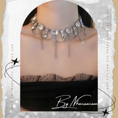 สร้อยคอโชคเกอร์หินใหญ่และพู่เบาสร้อยคอหินปาร์ตี้หรูหราเครื่องประดับ Nha Cua Cam