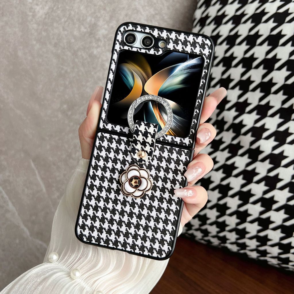 เคส Samsung Z FLip 7 / Flip 6 / Z Flip 5 / Z Flip 4 / Z Flip 3 Houndstooth พร้อมแหวนนิ้ว